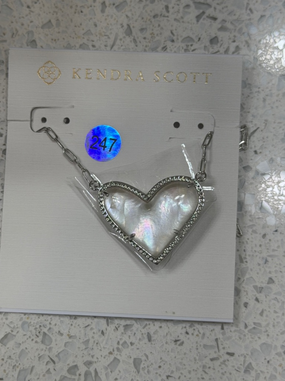 Kendra Scott Silver Heart Pendant Necklace with Iridescent Mother-of-Pearl